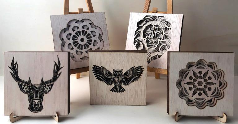 Some of our wooden laser cut layered artworks